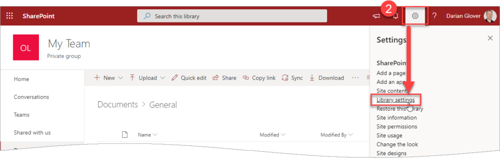 A screen capture of navigating to Library Settings.